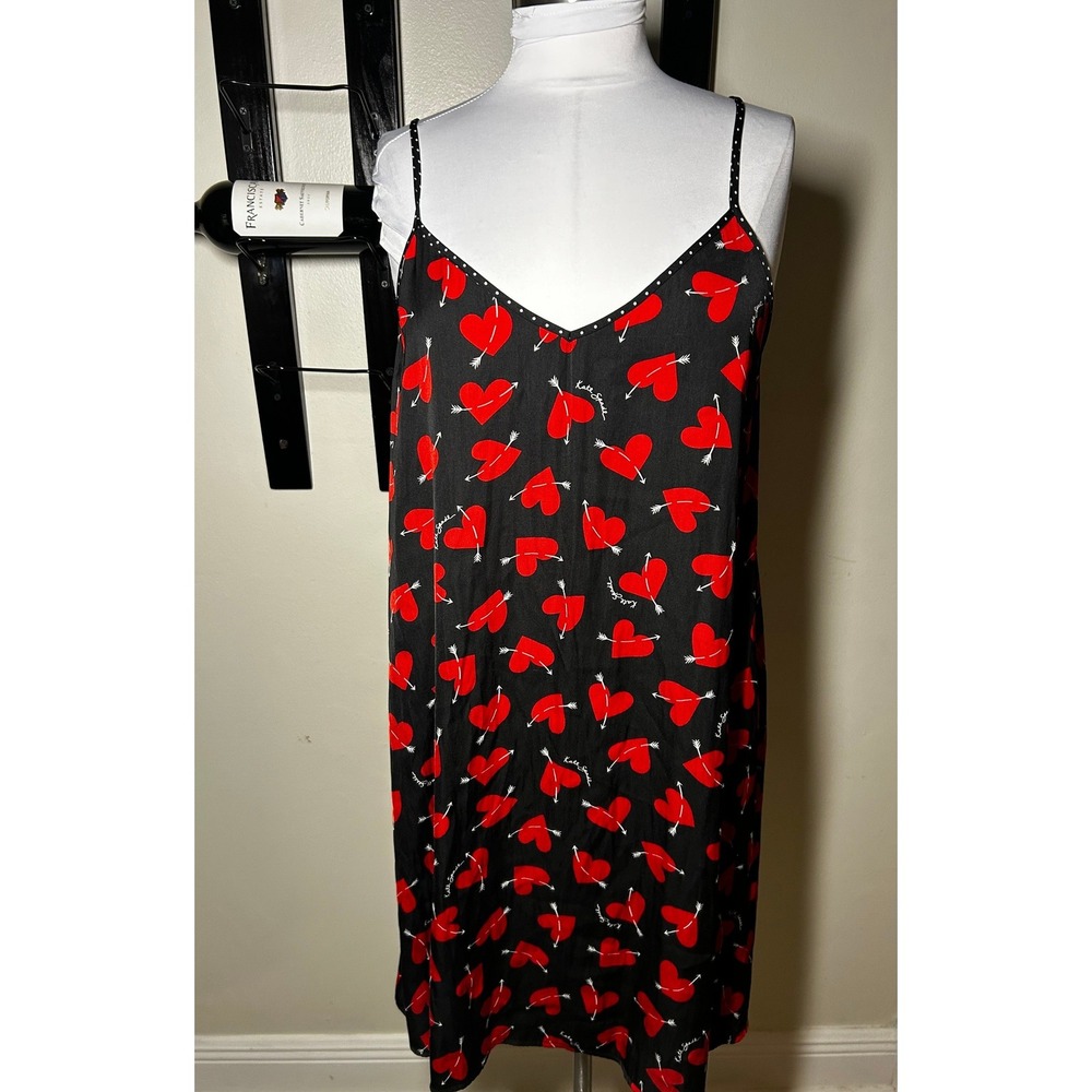 Kate Spade New York Heart Arrow Print Nightgown Black Red Size L Sleepwear Slip